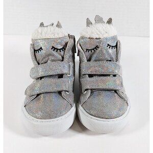 Baby Gap Unicorn High Top Sneakers Toddler Girl Size 7 Side Zip Silver Glitter